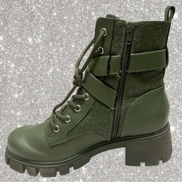 Guess Olive Green Combat Boots w/ Silver Buckle size 8.5 - Picture 9 of 10